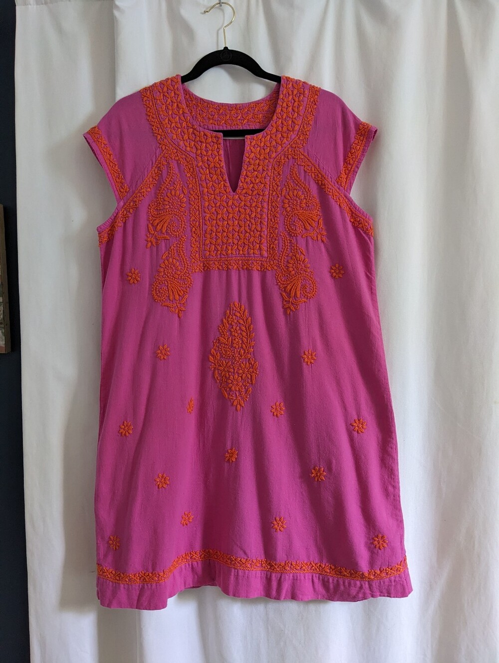 Roller Rabbit Faith Embroidered Dress Pink Orange Sz Large